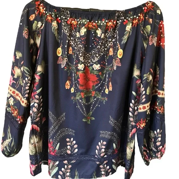 Amazon Women's Blue Floral Off-Shoulder Blouse - Picture 3 of 3